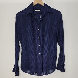 jill mcgowan Elegant Navy Sheer Button Down Shirt Size Small